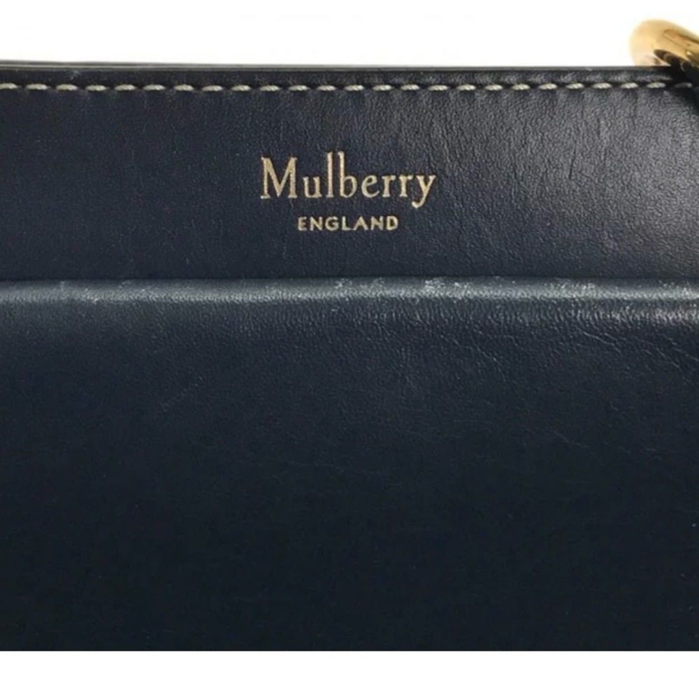 Mulberry Blue Leather Tote Bag with Gold Accents - Picture 5 of 11
